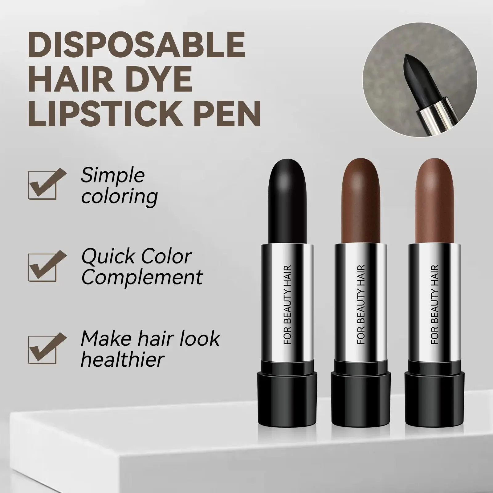 Natural Black Hair Coloring Stick Instant White Coverage Disposable Lipstick Style Dye Pen Easy Wash Out Chalk