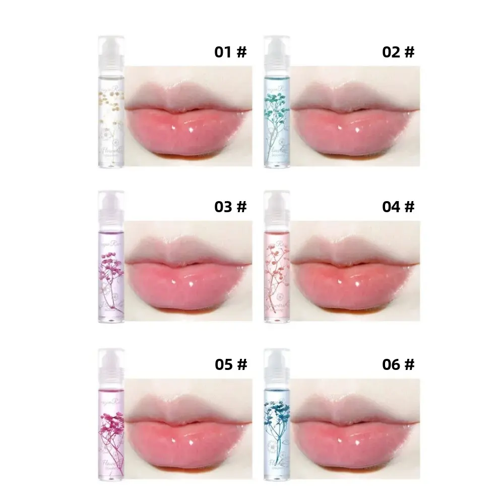 6 Pcs Dried Flower Transparent Lip Oil Set Moisturizing Hydrating Roll On Fresh Floral Lip Balm For Winter Care
