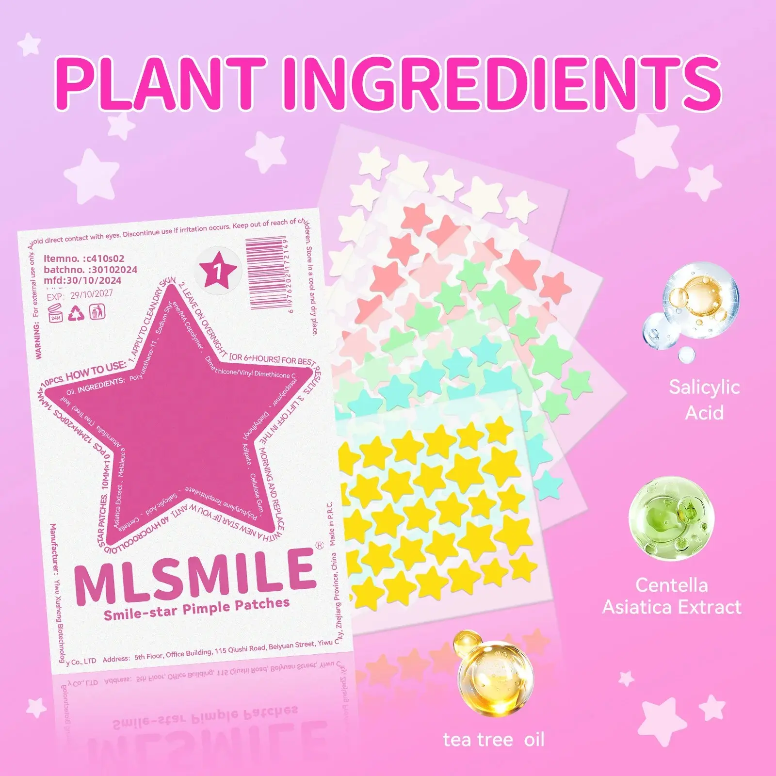 40pcs Colorful Hydrocolloid Face Tattoo Stickers Star Smile Pimple Patches Long Lasting All Day Facial Body Art