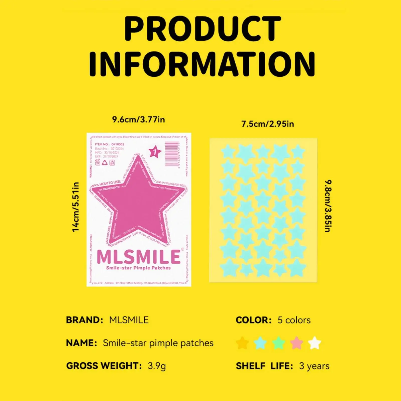 40pcs Colorful Hydrocolloid Face Tattoo Stickers Star Smile Pimple Patches Long Lasting All Day Facial Body Art