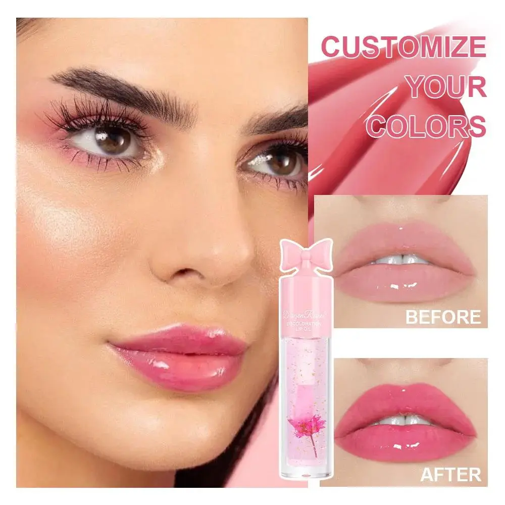 Temperature Changing Lip Oil with Gold Foil Hydrating Nourish Long Lasting Stain Gift Set Butterfly Tie Floral Scent