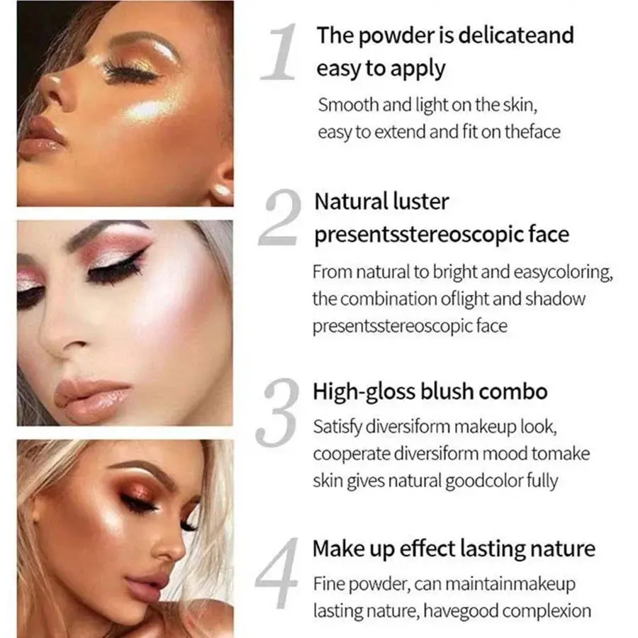 4 Color Highlighter Palette Glitter Face Contour Brighten Makeup Shimmer Blusher Cosmetic For Women