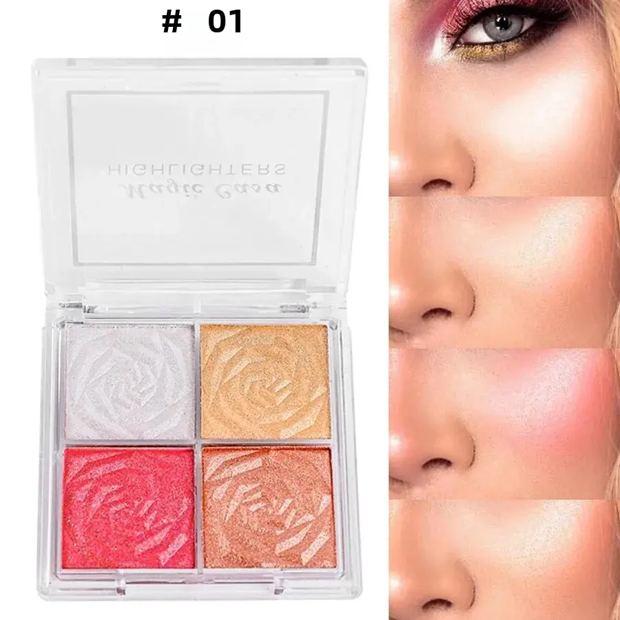 4 Color Highlighter Palette Glitter Face Contour Brighten Makeup Shimmer Blusher Cosmetic For Women