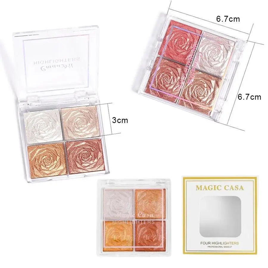 4 Color Highlighter Palette Glitter Face Contour Brighten Makeup Shimmer Blusher Cosmetic For Women