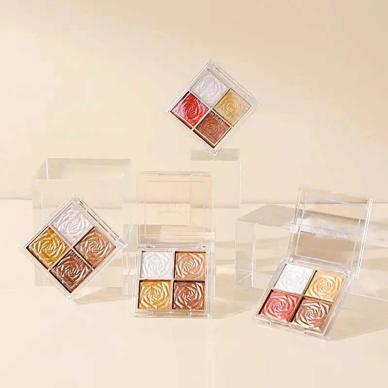 4 Color Highlighter Palette Glitter Face Contour Brighten Makeup Shimmer Blusher Cosmetic For Women