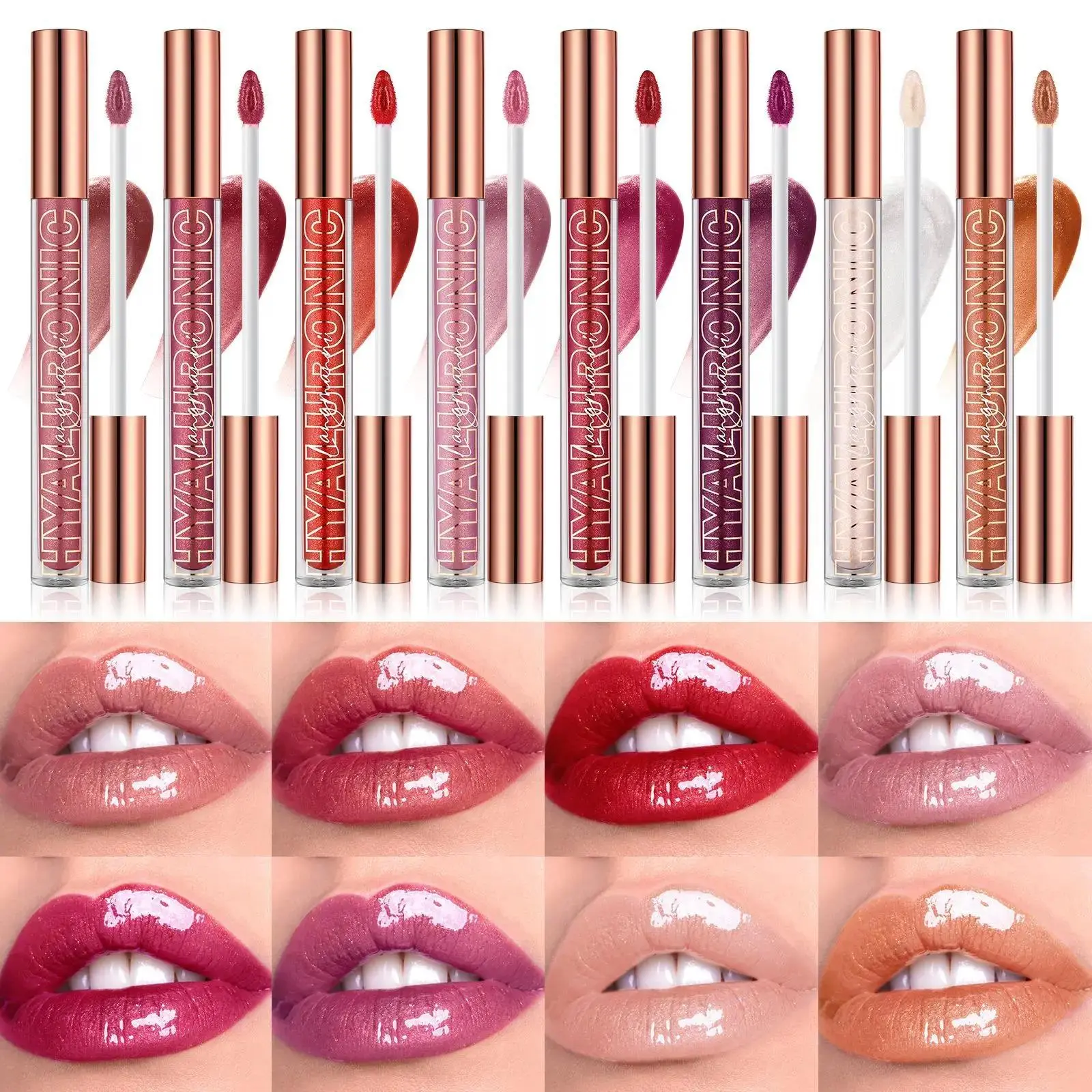 Natural Nude Lip Tint Long Lasting Lipstick Hyaluronic Acid Glitter Lip Gloss 8 Colors Moisturizing Non Stick Makeup