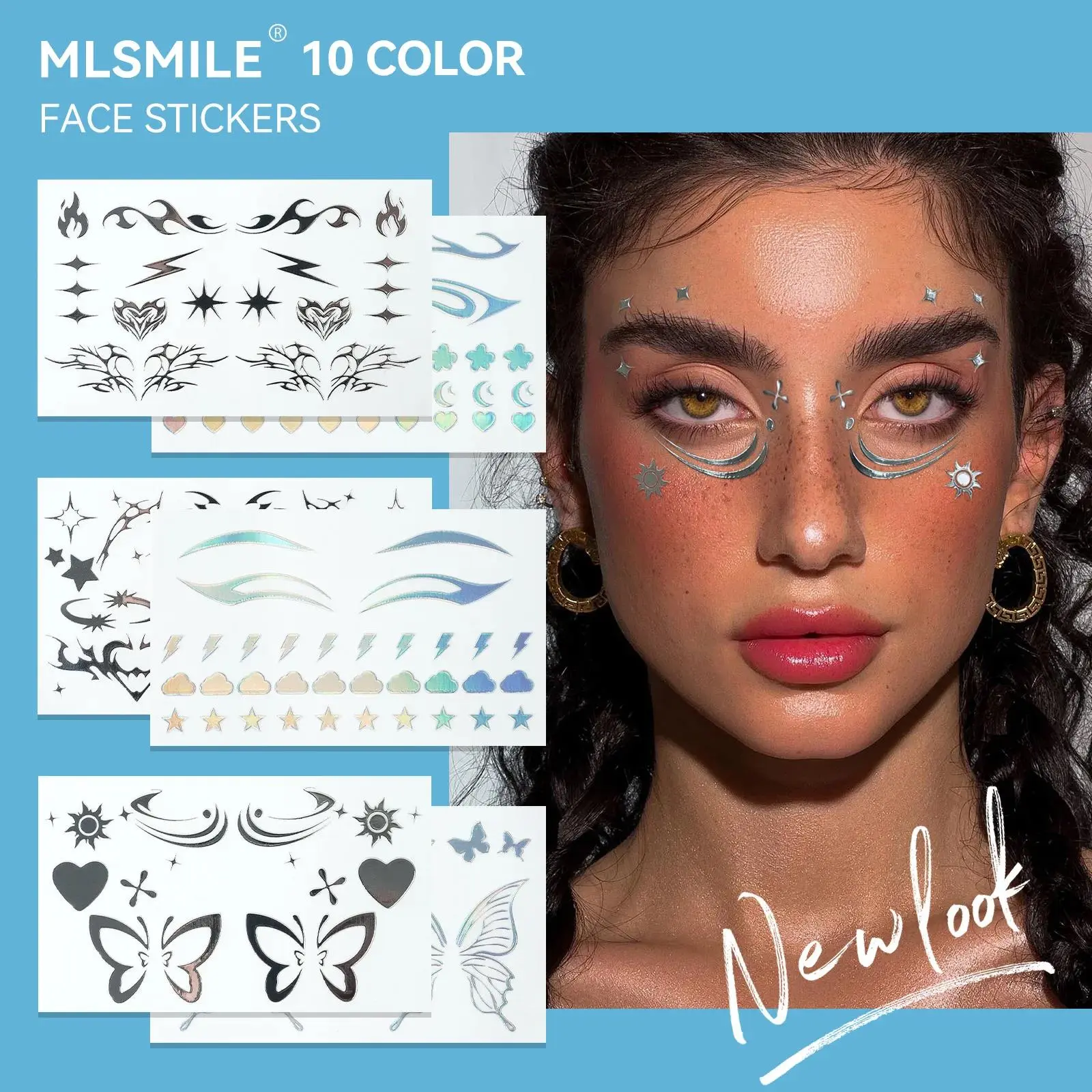 Lifelike 3D Face Sticker Laser Tattoo Diamond Eye Makeup Temporary Body Art Stickers For Women Men Beauty