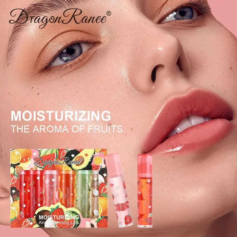Strawberry Flavored Lip Gloss Set 6 Pcs Hydrating Plumping Lip Oil Transparent Shine Moisturizing Liquid Lipstick Makeup
