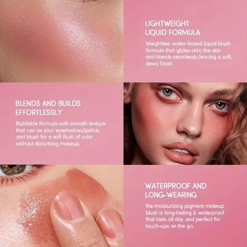 Korean Natural Liquid Blush Long Lasting Watery Texture Multi Purpose Cream Rouge For Eyes Cheeks Lips Makeup
