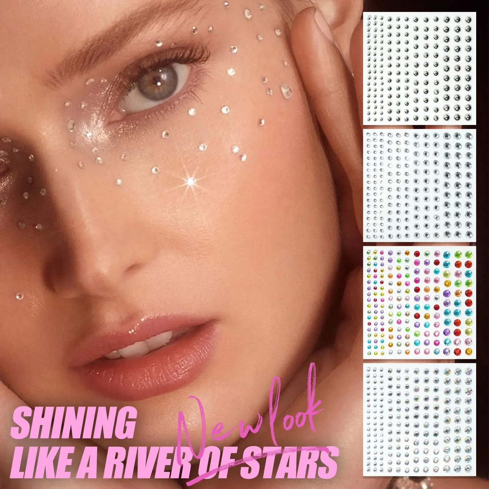 Lifelike 3D Face Sticker Laser Tattoo Diamond Eye Makeup Temporary Body Art Stickers For Women Men Beauty