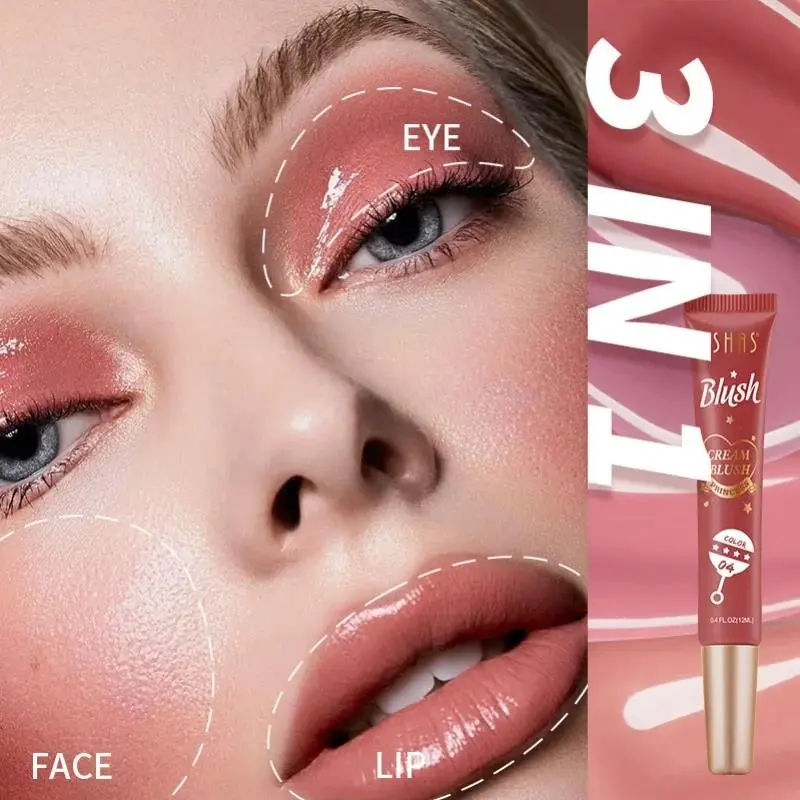 Korean Natural Liquid Blush Long Lasting Watery Texture Multi Purpose Cream Rouge For Eyes Cheeks Lips Makeup