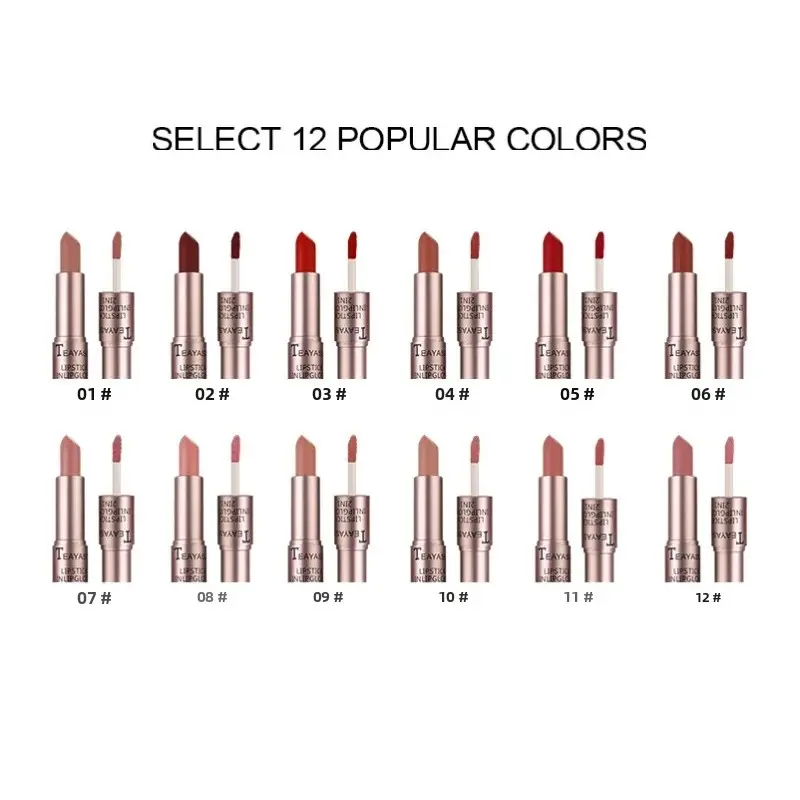 Matte Lip Gloss And Lipstick 2 in 1 Double Head Non Stick Cup Waterproof Long Lasting Velvet Moisturizing Makeup Set