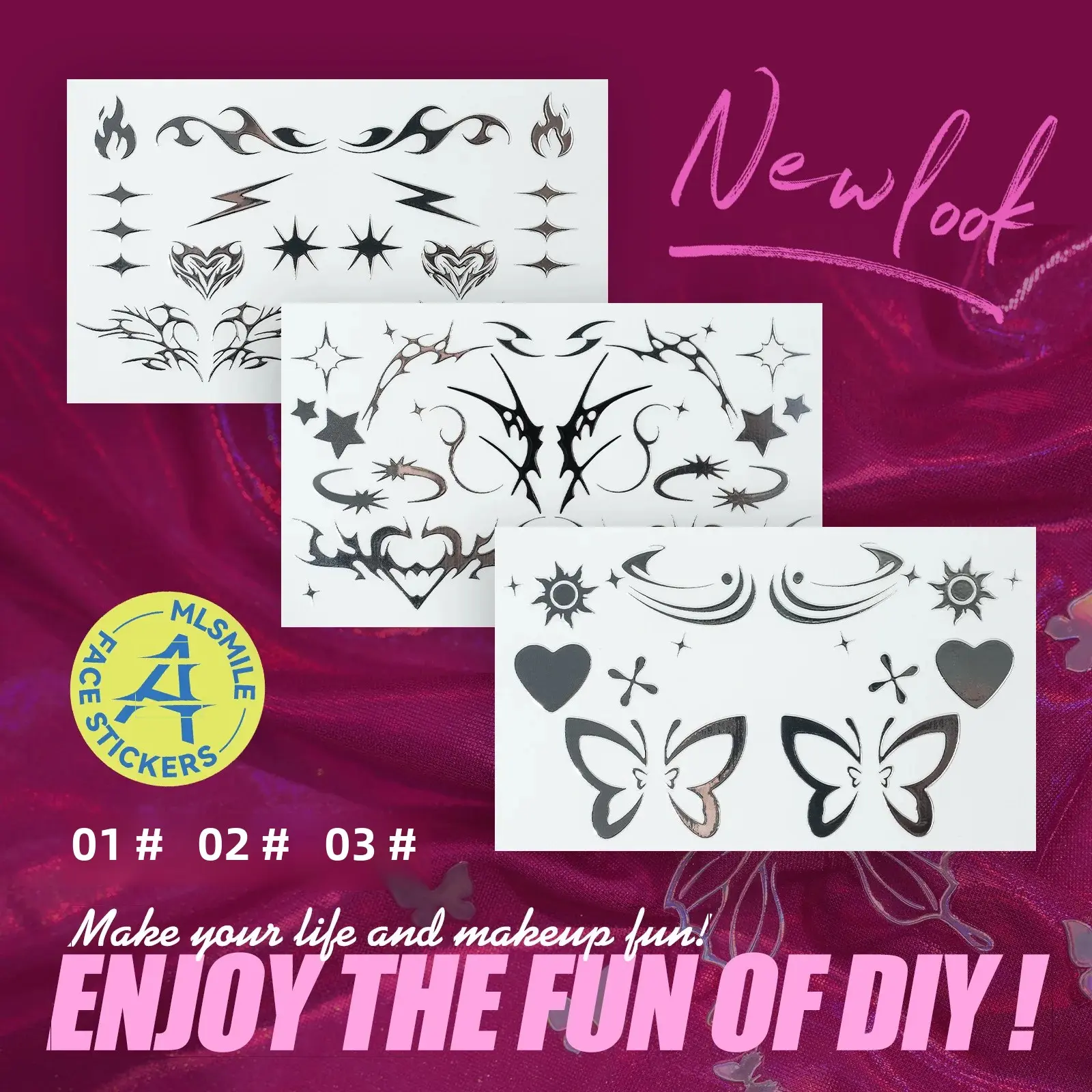 Lifelike 3D Face Sticker Laser Tattoo Diamond Eye Makeup Temporary Body Art Stickers For Women Men Beauty