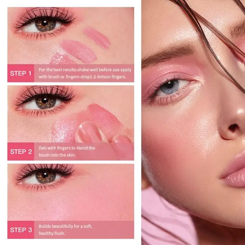 Korean Natural Liquid Blush Long Lasting Watery Texture Multi Purpose Cream Rouge For Eyes Cheeks Lips Makeup