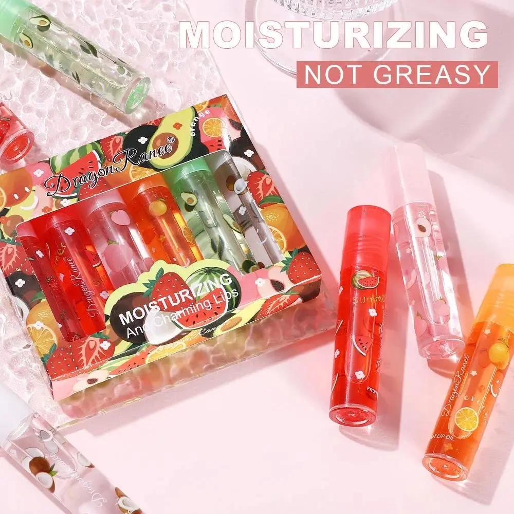 Strawberry Flavored Lip Gloss Set 6 Pcs Hydrating Plumping Lip Oil Transparent Shine Moisturizing Liquid Lipstick Makeup