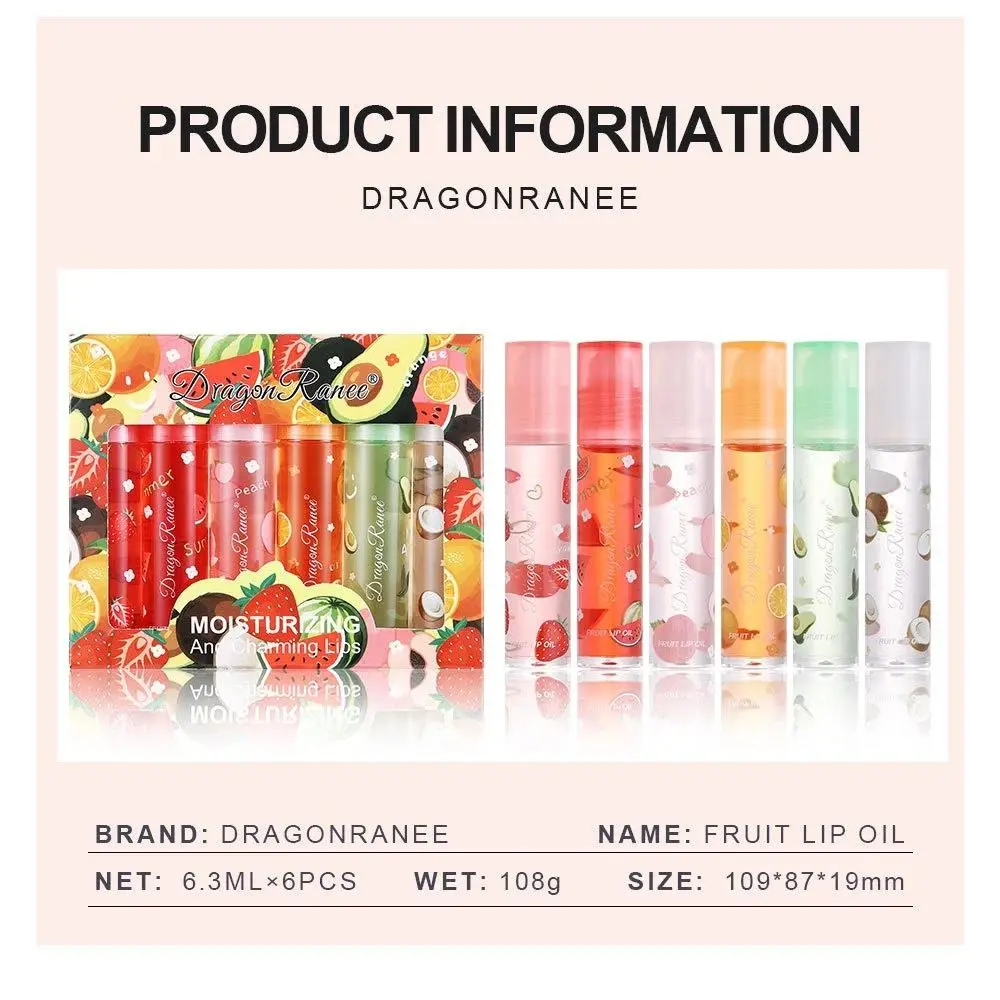 Strawberry Flavored Lip Gloss Set 6 Pcs Hydrating Plumping Lip Oil Transparent Shine Moisturizing Liquid Lipstick Makeup