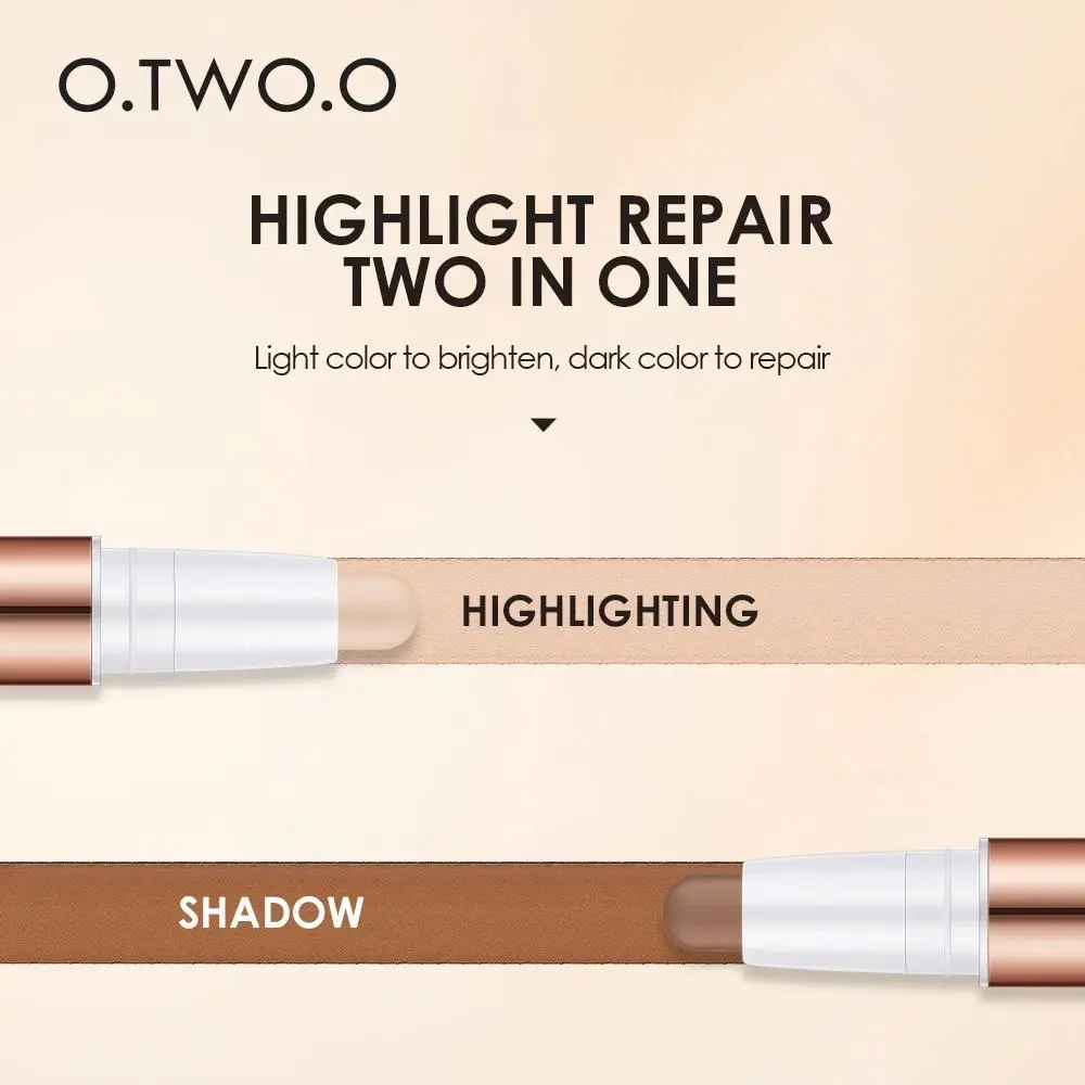 Matte Finish Concealer Stick Waterproof Brightening Highlighter Face Contour Pen Double Head Longwear Cover