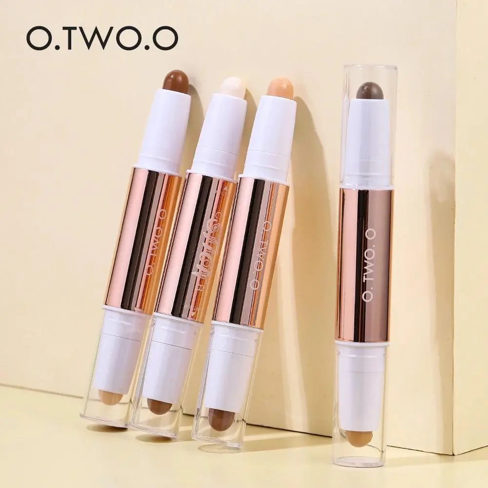 Matte Finish Concealer Stick Waterproof Brightening Highlighter Face Contour Pen Double Head Longwear Cover