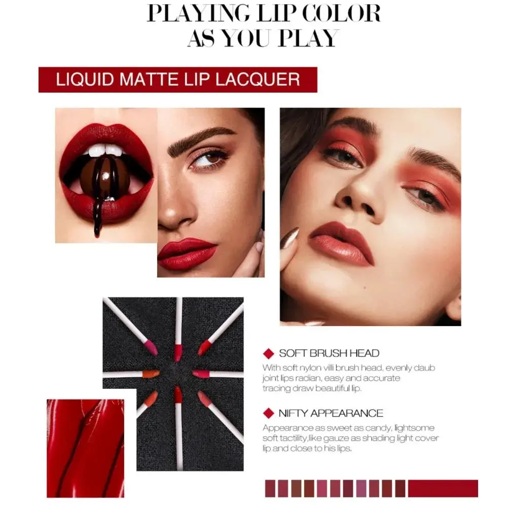 High Quality Matte Liquid Lipstick 12 Shades Velvet Finish Smudge Proof Lightweight Lip Gloss For All Day Wear