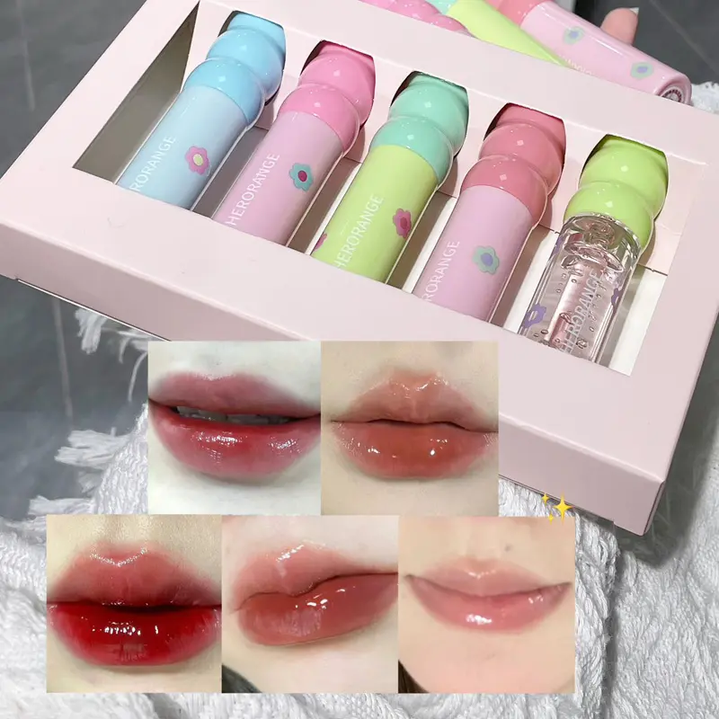 Cute Mirror Glass Lip Gloss Moisturizing Lip Plumper Oil Anti-Cracking Sexy Wood Red Water Glossy Lip Tint Non-stick Cup Makeup