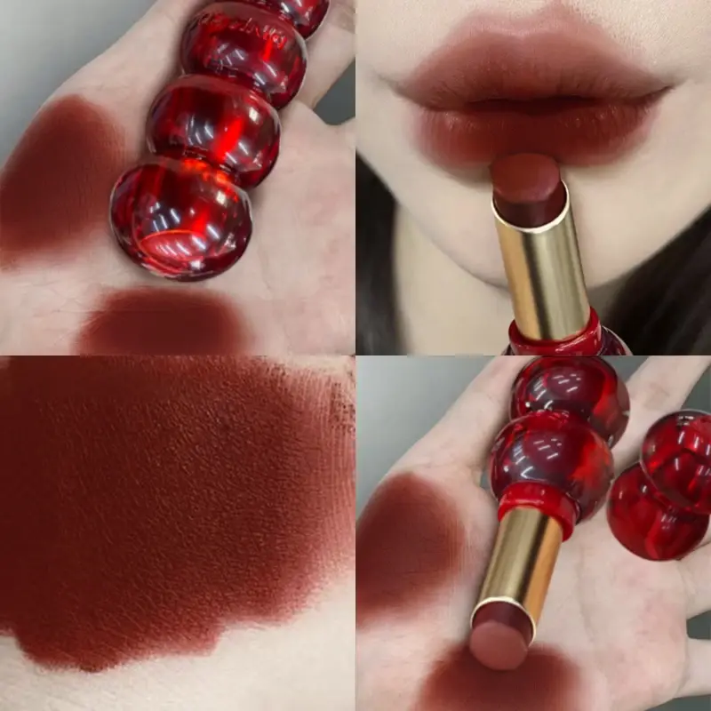 Cute Gourd Shape Matte Lipstick Smoked Brown Red Solid Lip Gloss Waterproof Long Lasting Tinted Balm Velvet Lip Makeup Pen