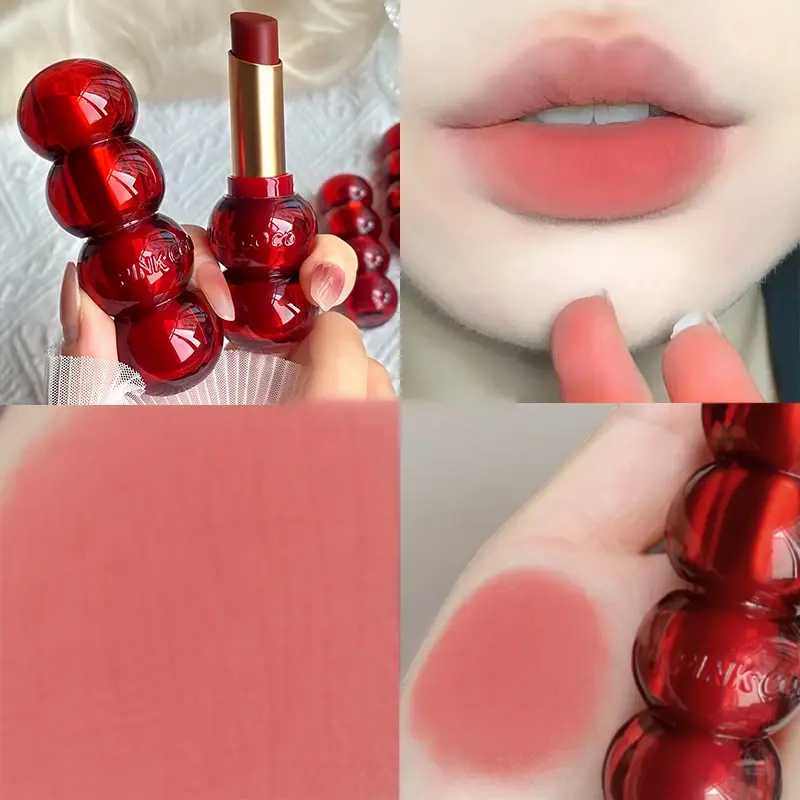 Cute Gourd Shape Matte Lipstick Smoked Brown Red Solid Lip Gloss Waterproof Long Lasting Tinted Balm Velvet Lip Makeup Pen