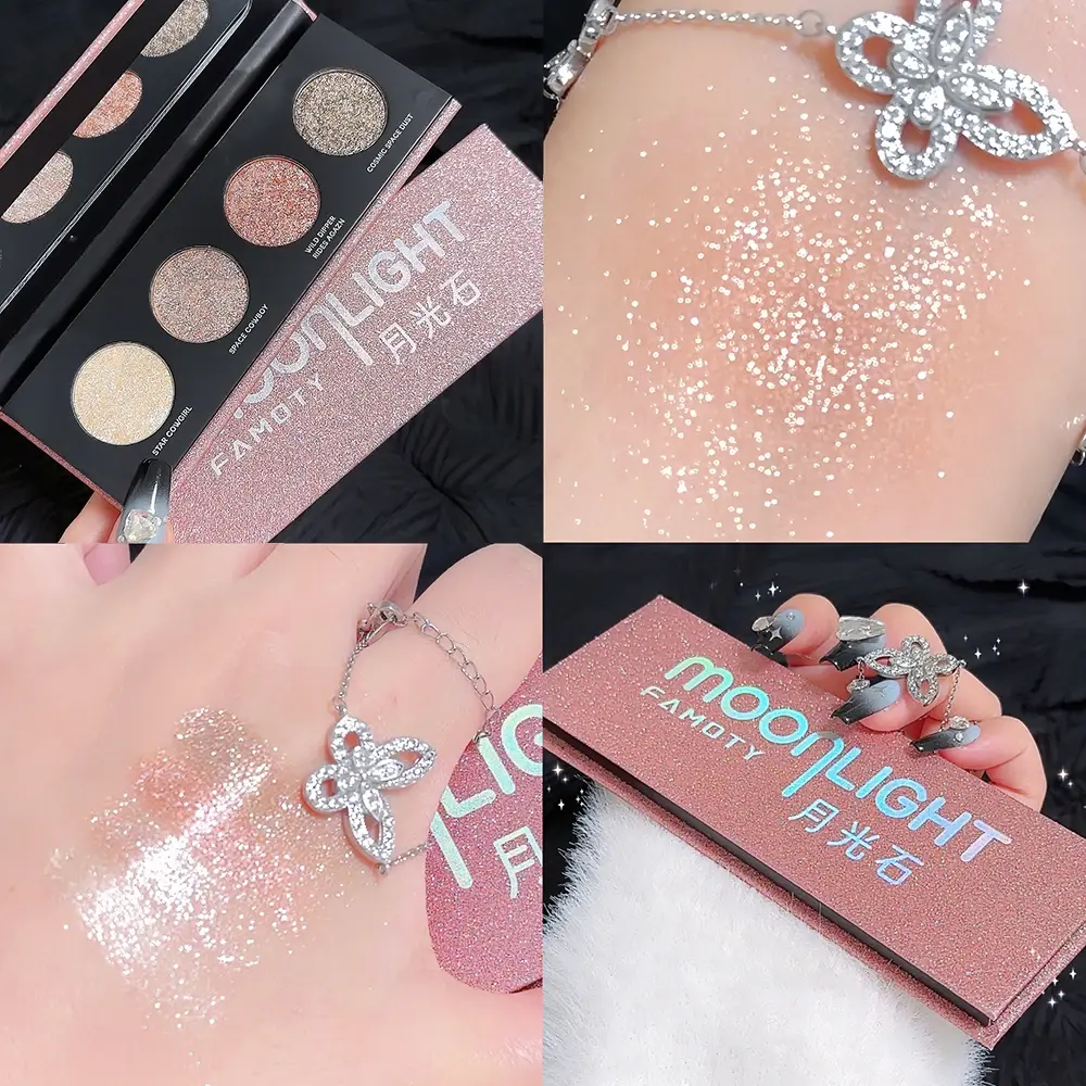 Diamond Four Color Highlighter Palette Glitter Shimmer Eye Shadow Silver Moonlight Brightening Lying Silkworm Face Body Makeup