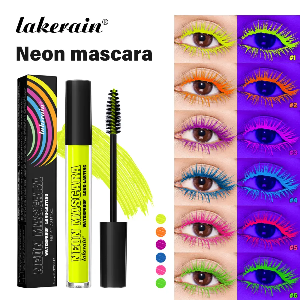 UV Neon Mascara Colorful Eyelashes Extension Waterproof Fluorescent Green Pink Glow-in-the-Dark Party Lashes Halloween Makeup
