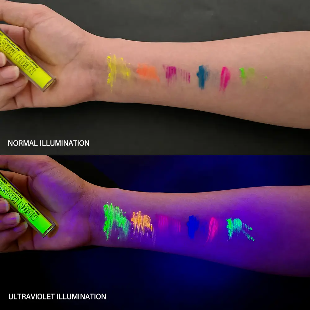 UV Neon Mascara Colorful Eyelashes Extension Waterproof Fluorescent Green Pink Glow-in-the-Dark Party Lashes Halloween Makeup