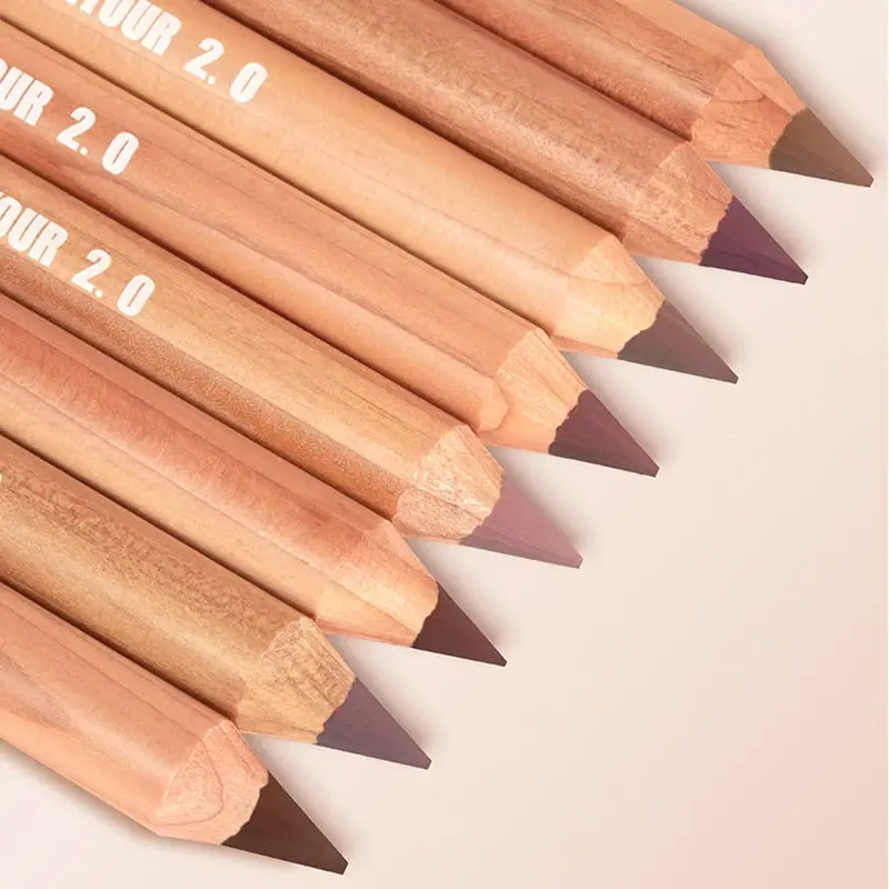 3D Fuller-Lips Liner Pencil Nude Brown Silky Contour Lip Liner Waterproof Non-stick Cup Wooden Lipstick Pencil With Sharpener