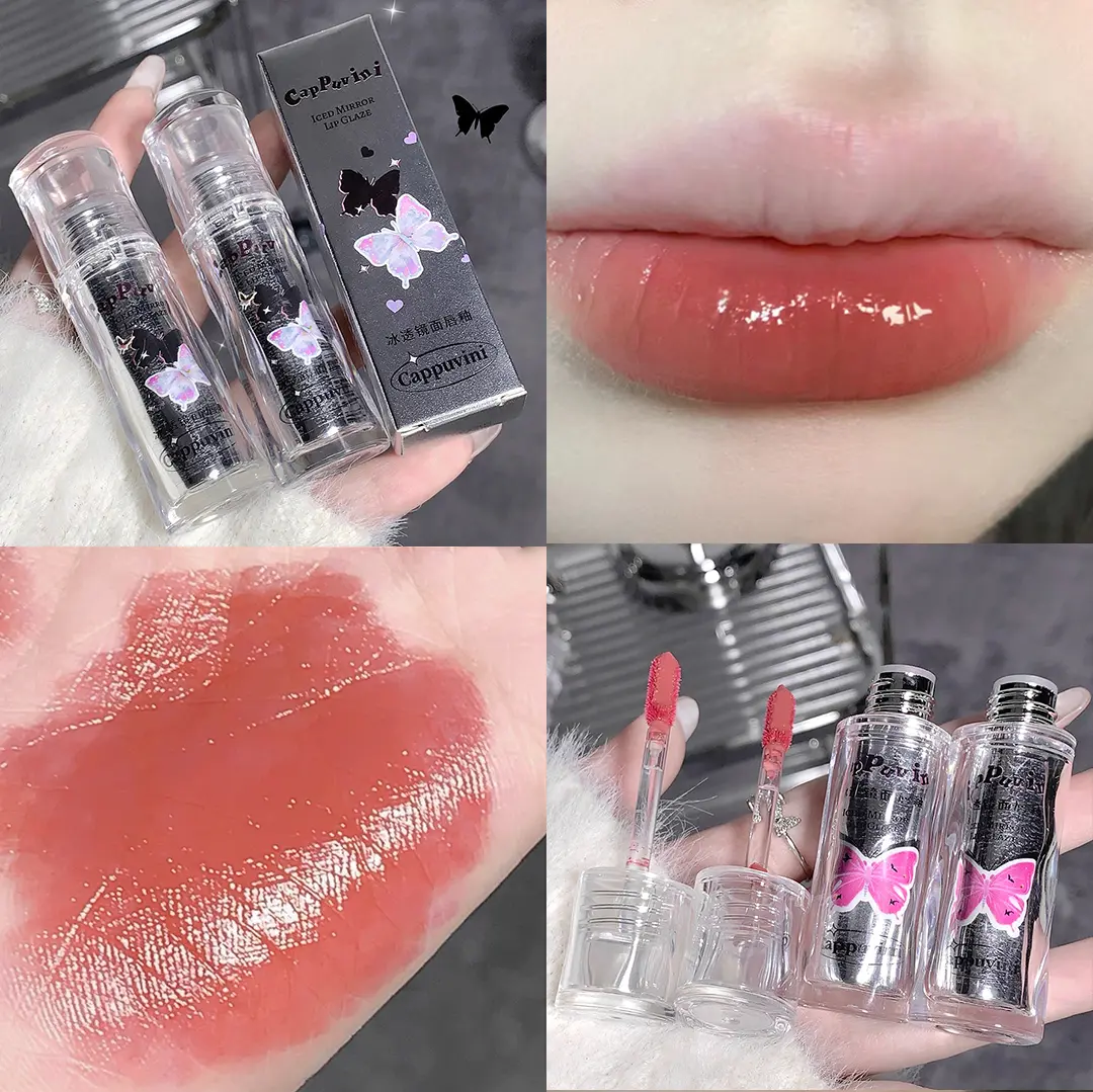 Iced Mirror Lip Glaze High Gloss Moisturizing Long Lasting No Fading Butterfly Liquid Lipstick Sexy Red Lips Makeup Cosmetics