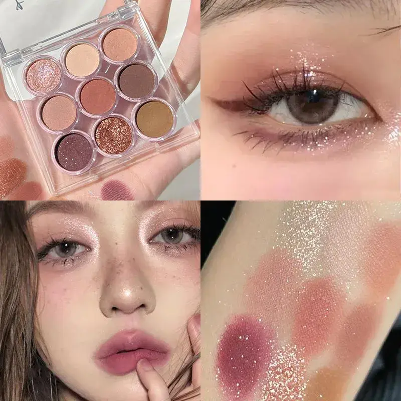 9 Colors Makeup Party Eyeshadow Pallete Shiny Purple Eye Shadow Palette Brown Shimmer Glitter Matte Shades Neon Pigments