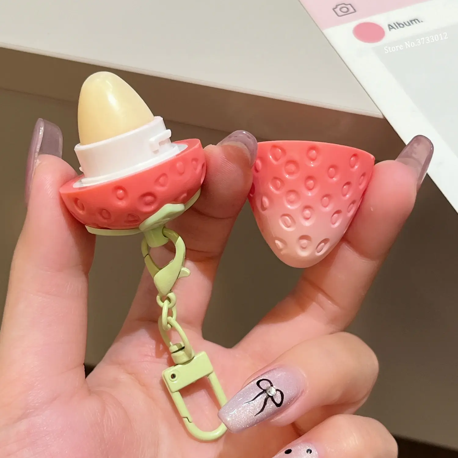 Strawberry Keychain Warming Lip Balm Long Lasting Moisturize Pink Tint Color-changing Lipstick Fruity Lips Base Cream Stick New