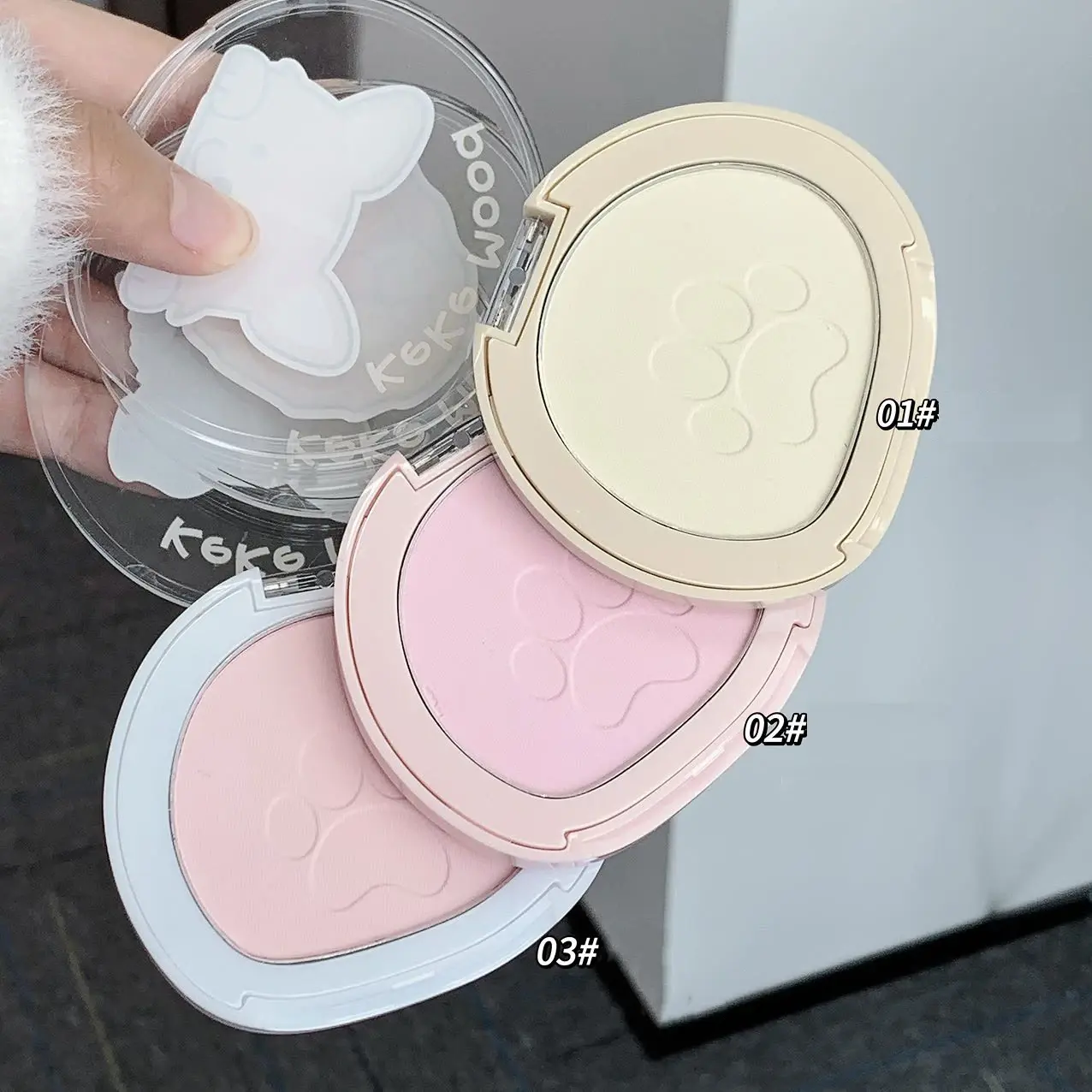 Cute Claw Monochrome Highlights Powder Face Matte White Pink Blusher Brightening Setting Powder Concealer Compact Makeup Palette