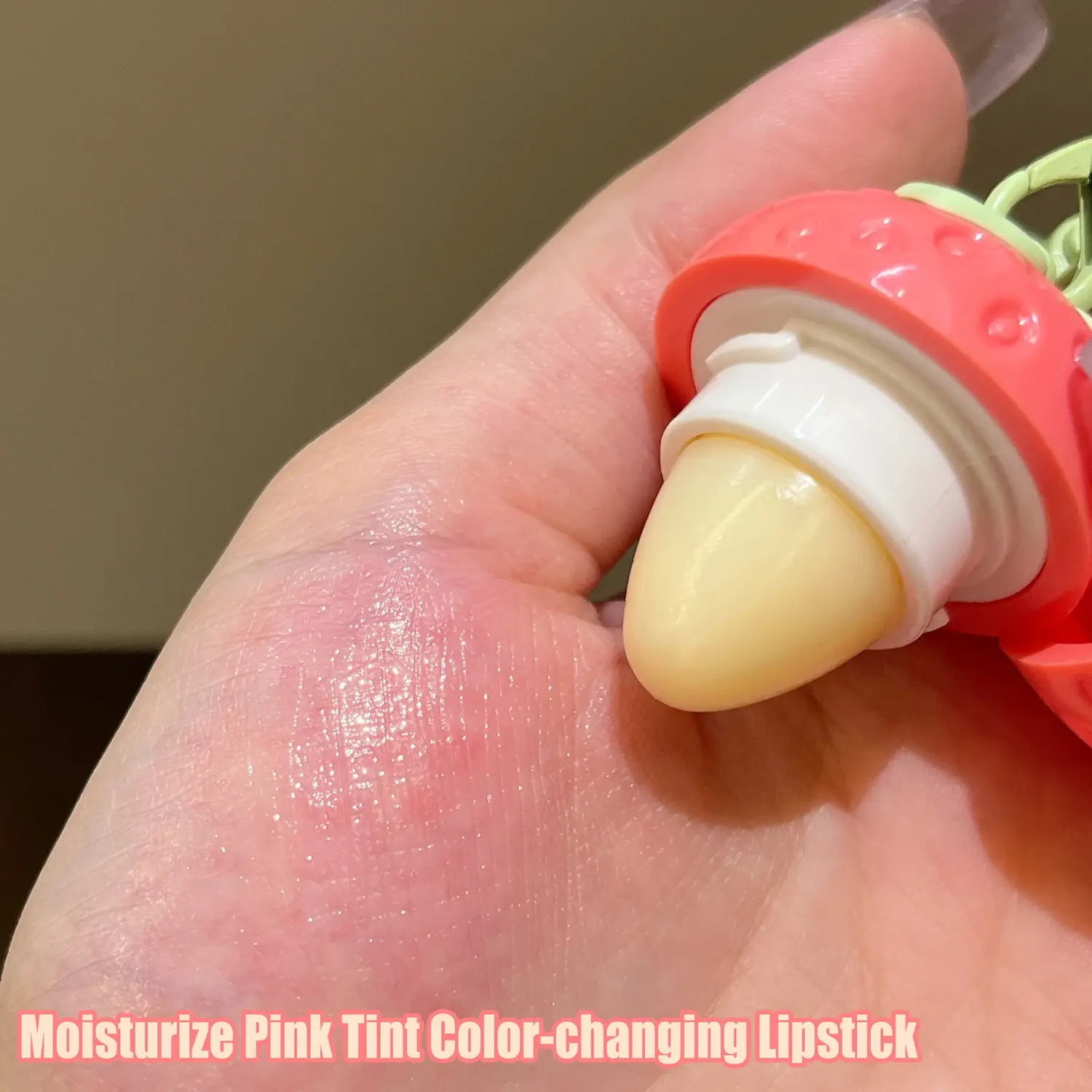 Strawberry Keychain Warming Lip Balm Long Lasting Moisturize Pink Tint Color-changing Lipstick Fruity Lips Base Cream Stick New