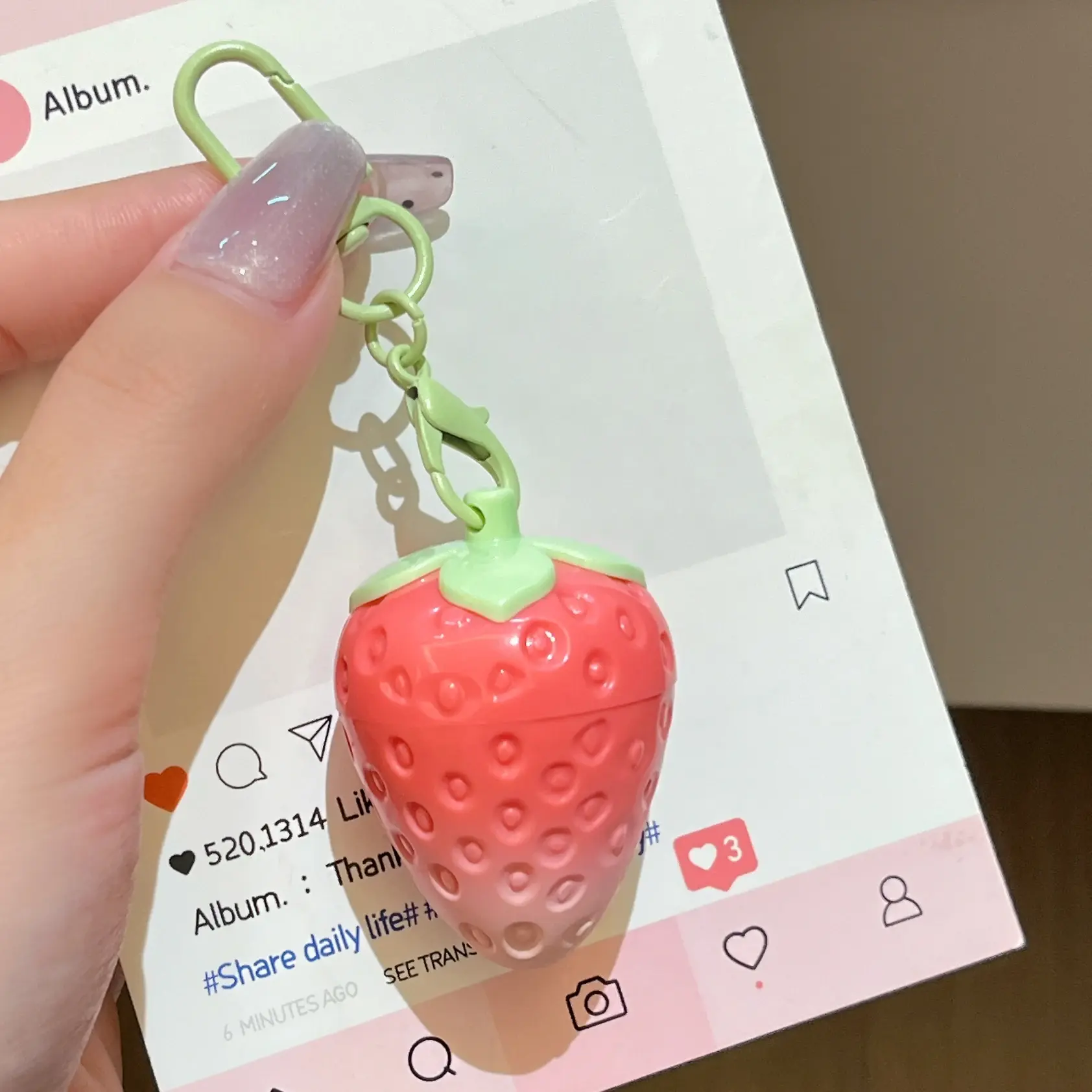 Strawberry Keychain Warming Lip Balm Long Lasting Moisturize Pink Tint Color-changing Lipstick Fruity Lips Base Cream Stick New