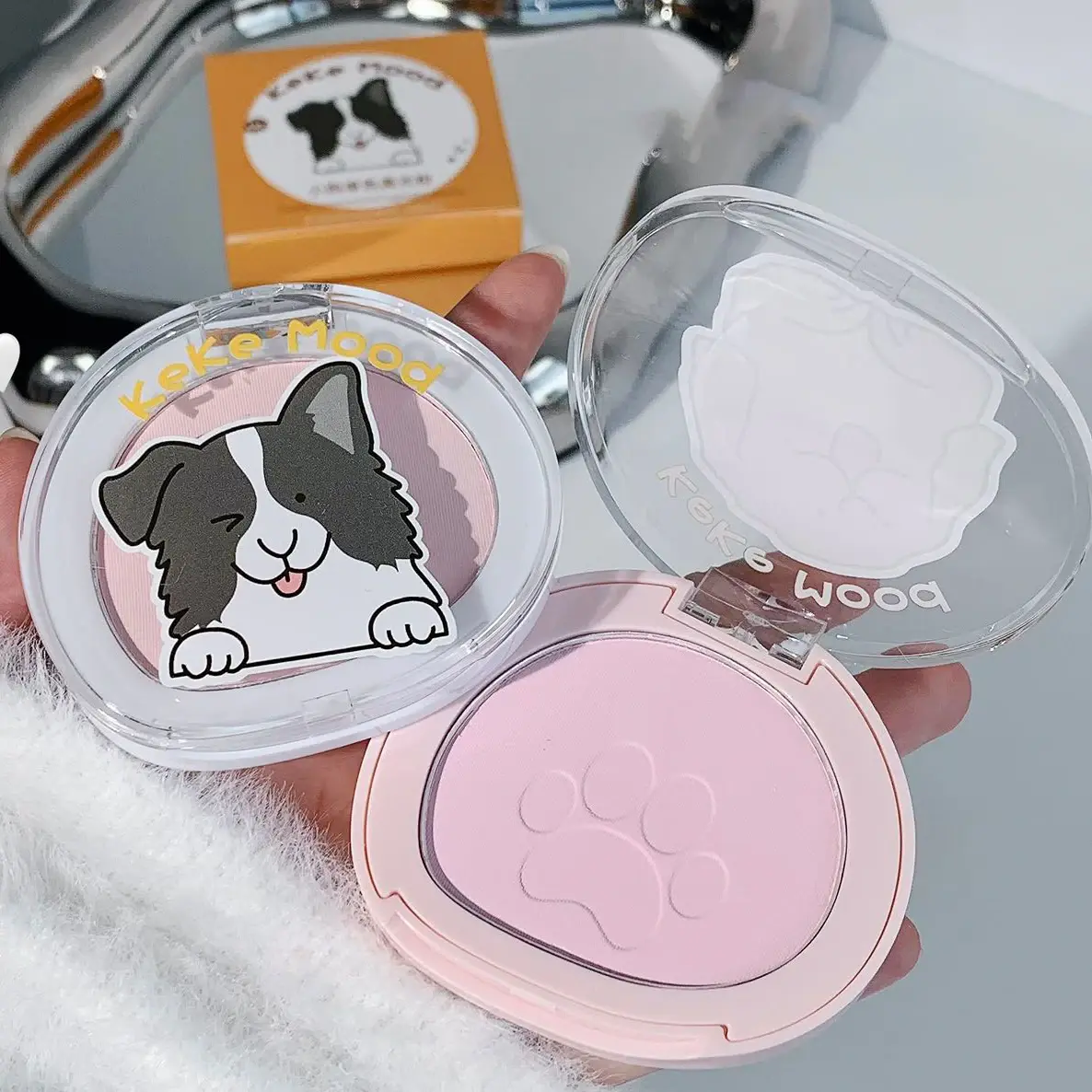 Cute Claw Monochrome Highlights Powder Face Matte White Pink Blusher Brightening Setting Powder Concealer Compact Makeup Palette