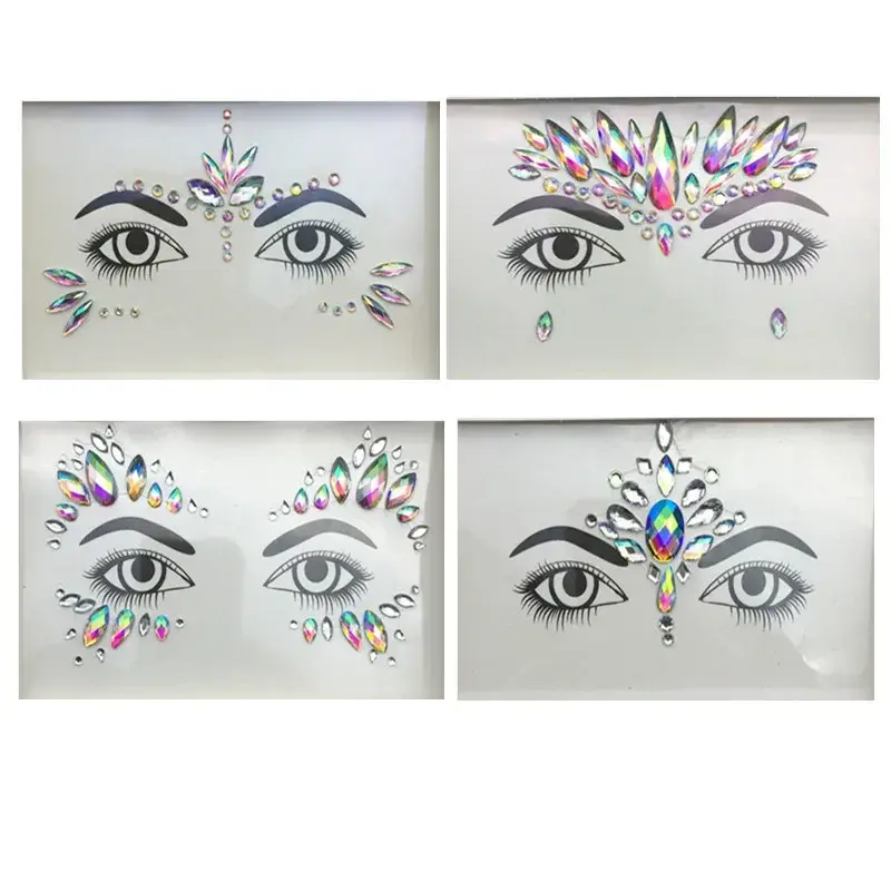 3D Crystal Glitter Jewels Tattoo Sticker Women Fashion Face Body Gems Gypsy Festival Adornment Party Makeup Beauty Stickers