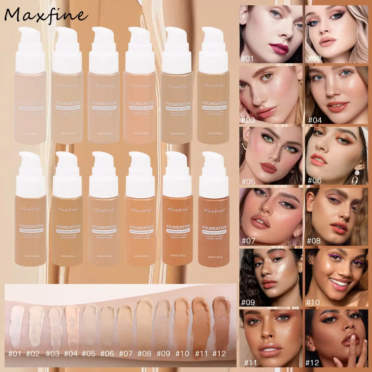 30ml Matte Liquid Foundation Effective Concealer Waterproof Makeup Primer Oil Control BB Cream Full Coverage Dark/Light Skin