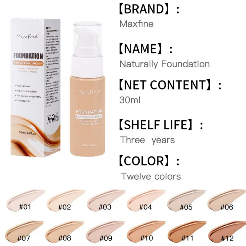 30ml Matte Liquid Foundation Effective Concealer Waterproof Makeup Primer Oil Control BB Cream Full Coverage Dark/Light Skin