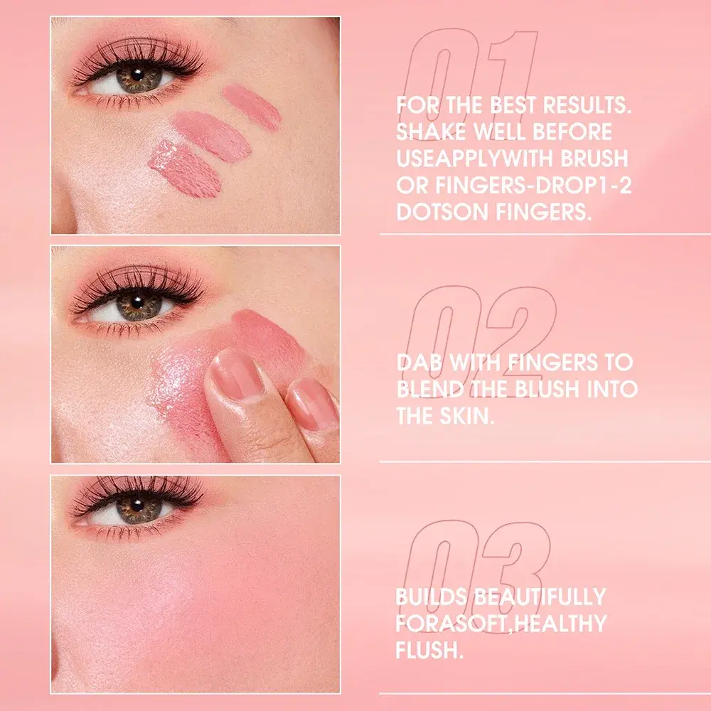 Liquid Blush Cheek Tint Sponge Tip Soft Smooth Face Contour Makeup Blusher Rouge Waterproof Long Lasting Creamy Cosmetic