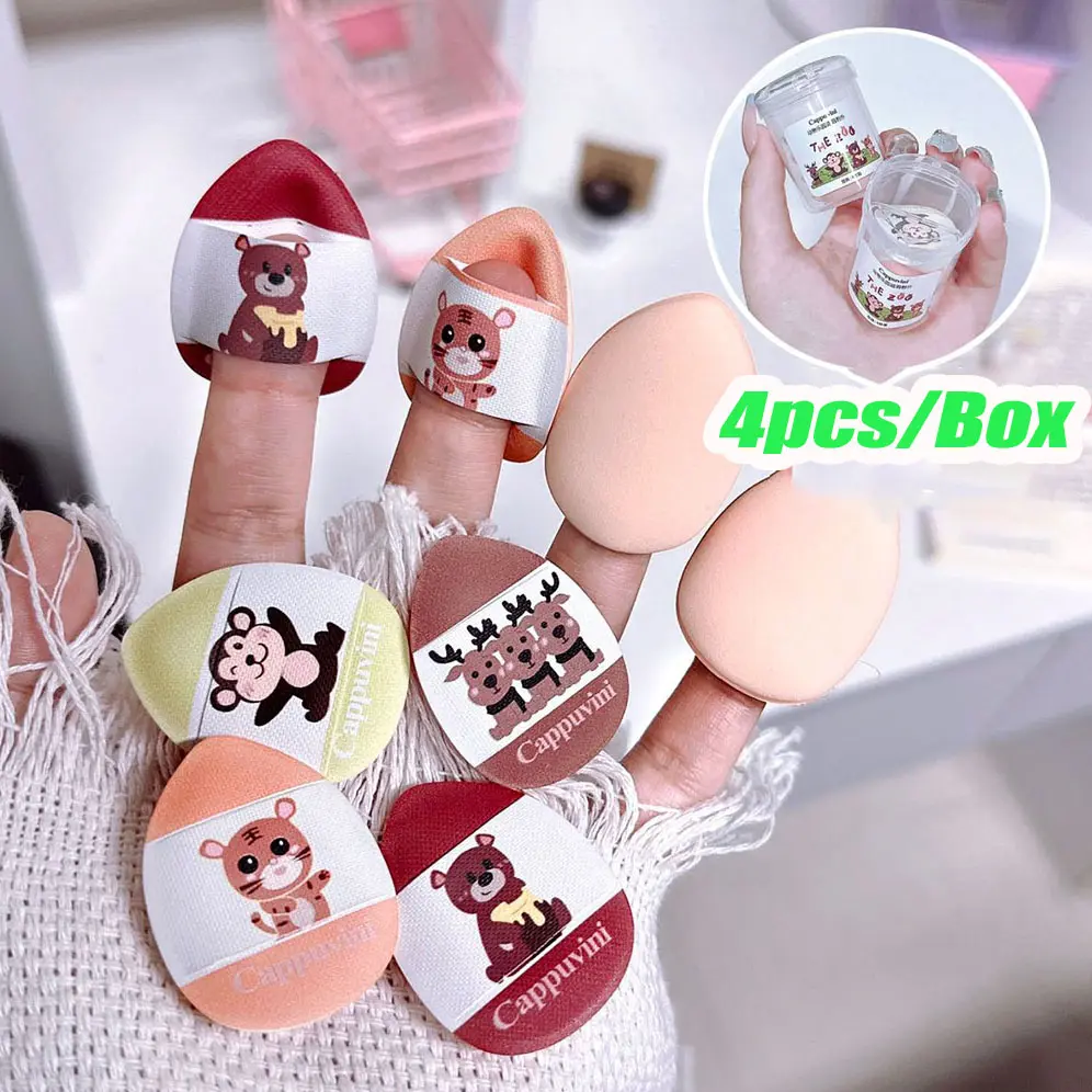 4Pcs/Box Animal Finger Puff Foundation Mini Air Cushion Puff Sponge Face Concealer BB Cream Cosmetic Applicator Makeup Tools