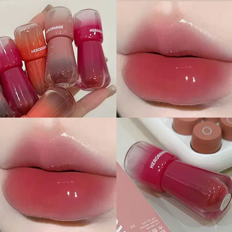Grey Rose Mirror Lip Gloss Jelly Water Shining Moisturizing Highly Pigmented Red Liquid Lipstick Lip Stain for Girls Makeup
