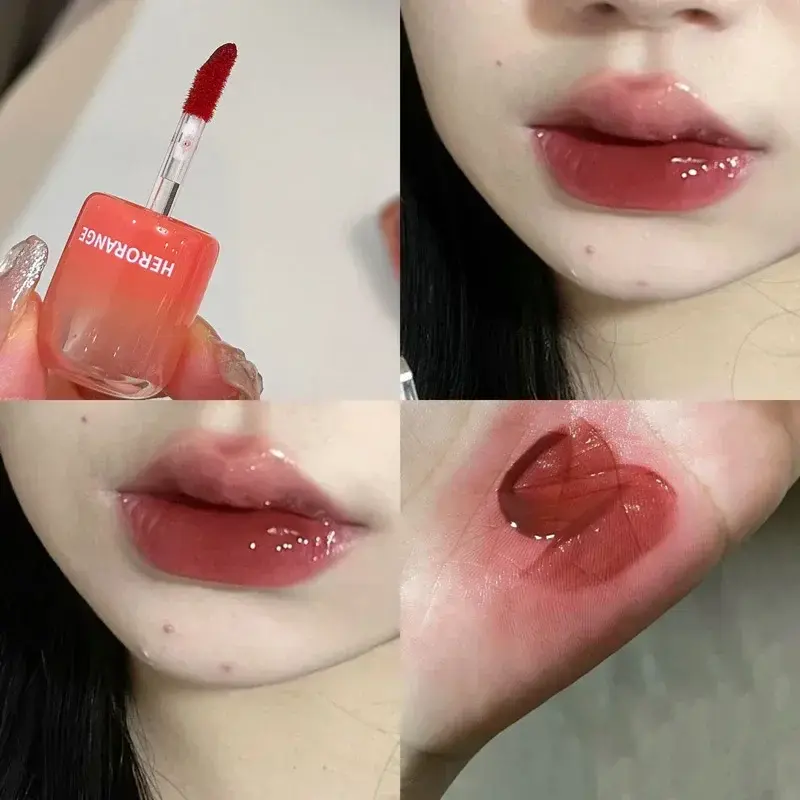 Grey Rose Mirror Lip Gloss Jelly Water Shining Moisturizing Highly Pigmented Red Liquid Lipstick Lip Stain for Girls Makeup