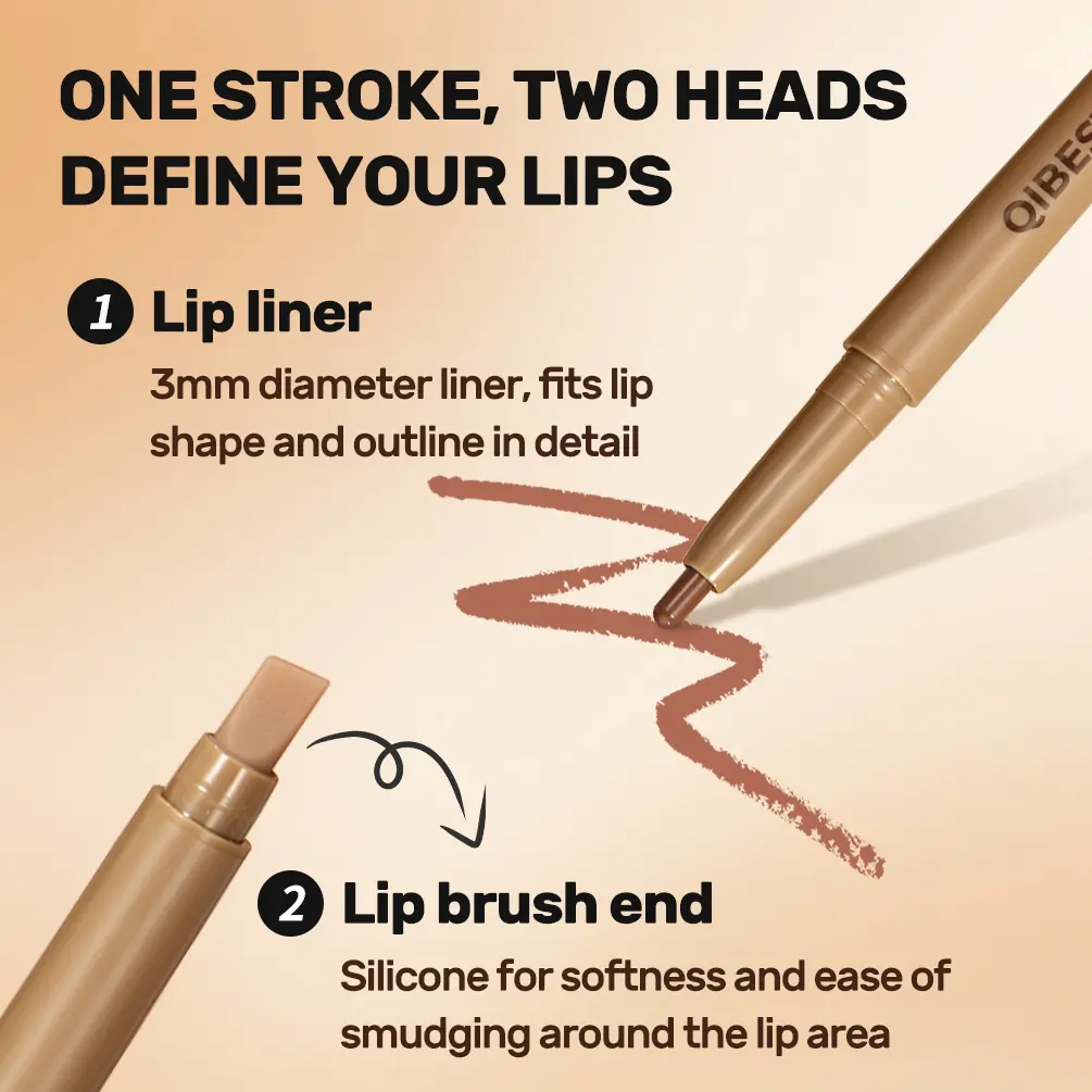 With Silicone Brush Lip Liner Pen Double-head Automatic Silky Soft Coffee Brown Smudging Full Lip Shape Outline Contour Makeup