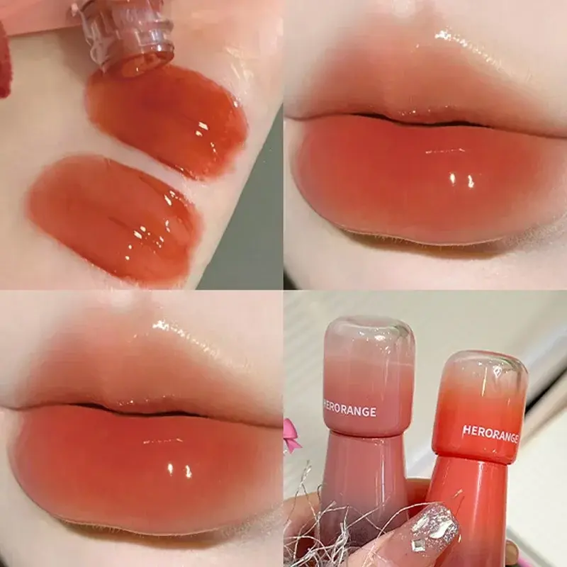 Grey Rose Mirror Lip Gloss Jelly Water Shining Moisturizing Highly Pigmented Red Liquid Lipstick Lip Stain for Girls Makeup
