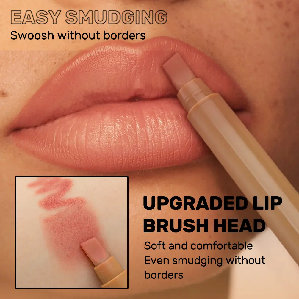 With Silicone Brush Lip Liner Pen Double-head Automatic Silky Soft Coffee Brown Smudging Full Lip Shape Outline Contour Makeup