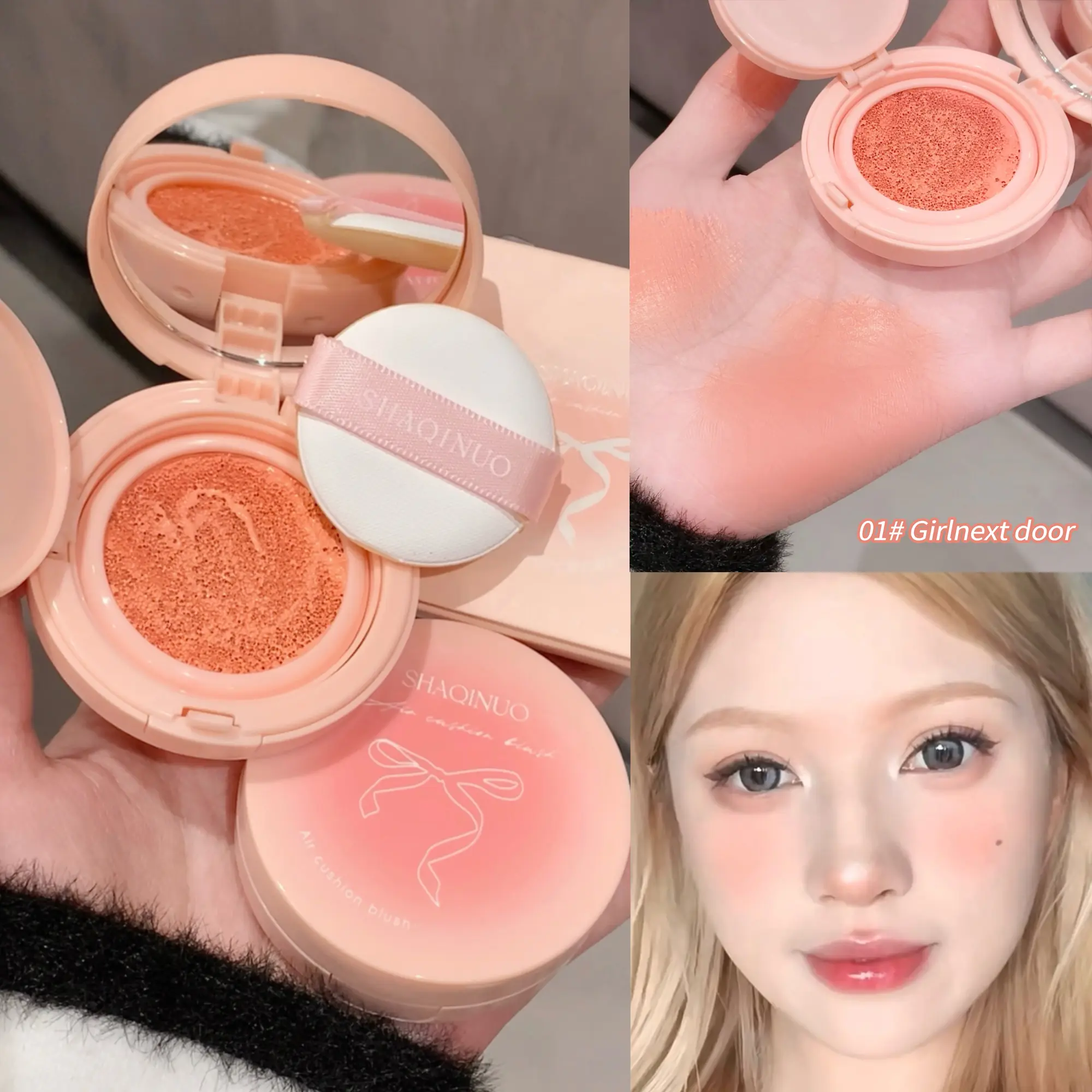 Creamy Air Cushion Blush Hydrating Matte Pink Natural Cheek Tint Brighten Face Waterproof Silky Liquid Blusher Cream With Puff