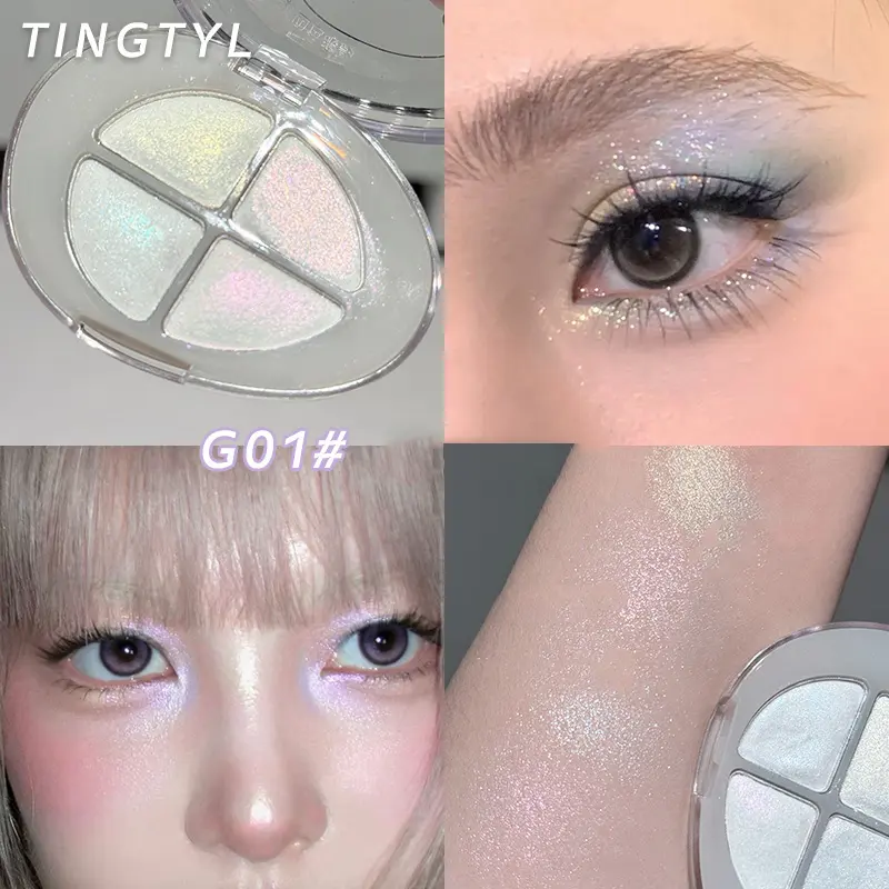 Pearlescent Flash Highlighters Chameleon Polarized Clear Diamond Eye Brightening 4-Color Full Shimmer Highlight Palette
