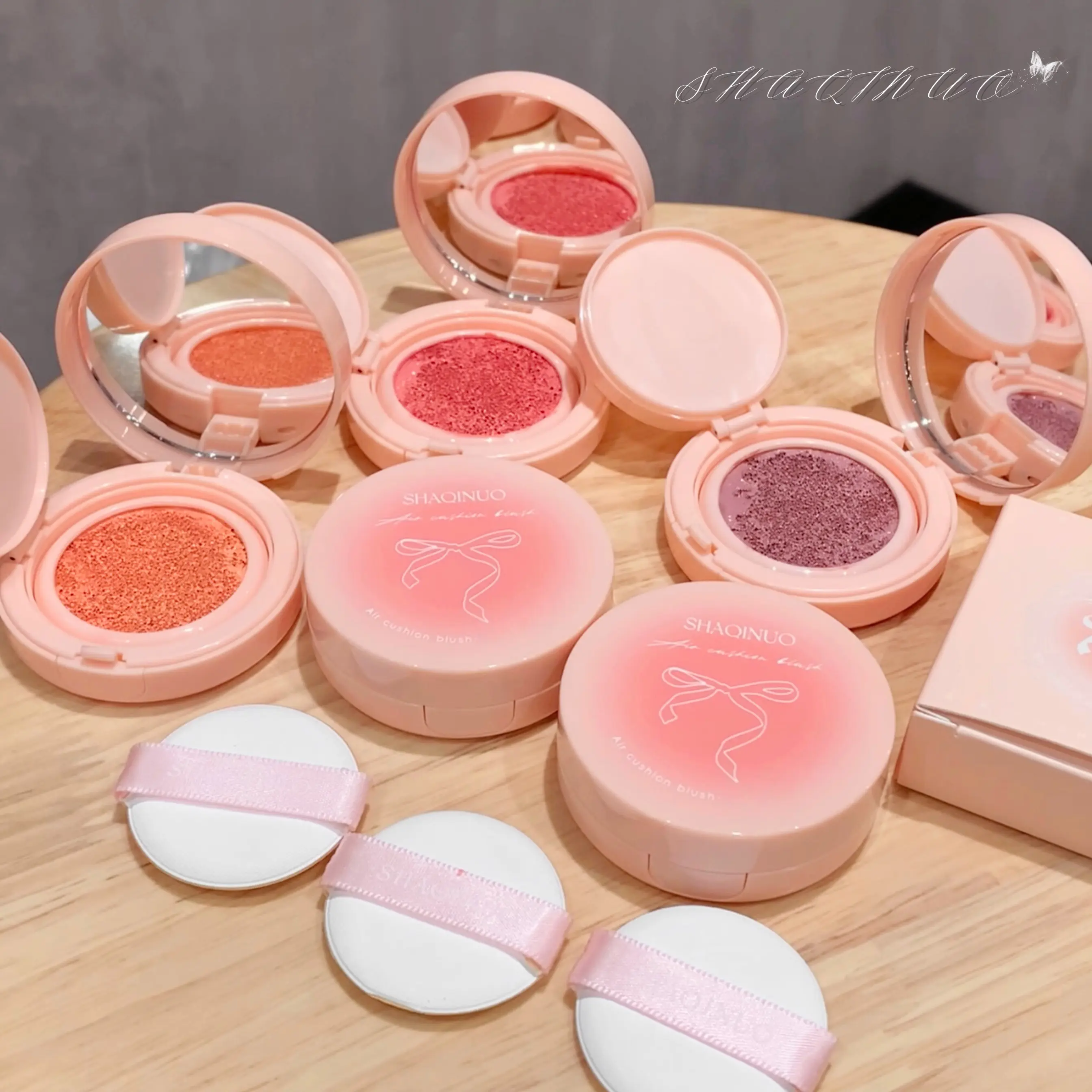 Creamy Air Cushion Blush Hydrating Matte Pink Natural Cheek Tint Brighten Face Waterproof Silky Liquid Blusher Cream With Puff